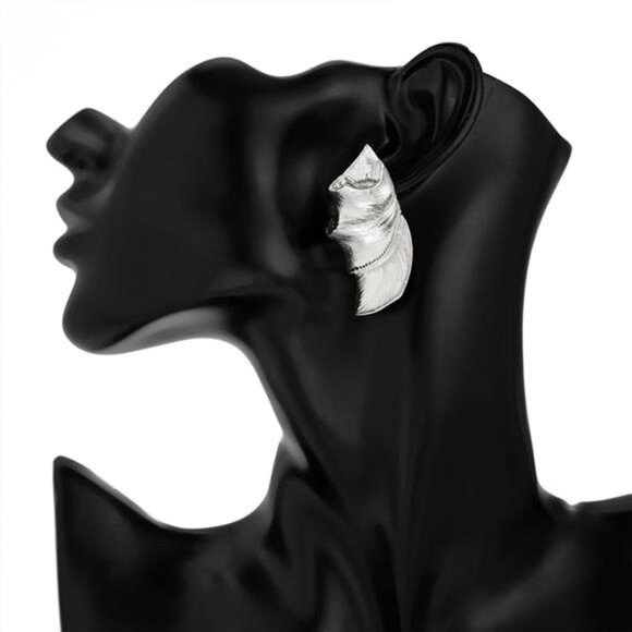 Gold Big Wavy Pleated Stud Earrings | Silver Irregular Geometric Statement - Picture 5 of 5